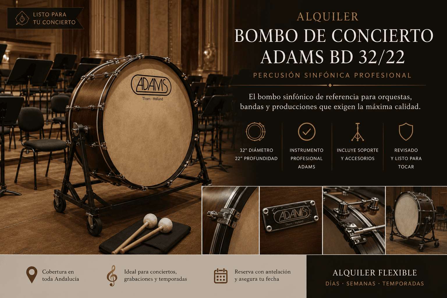 Alquiler Bombo de Concierto Adams BD 32/22 Profesional