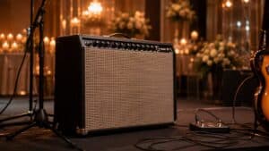 Amplificador Fender Twin Reverb 65 en escenario elegante de evento